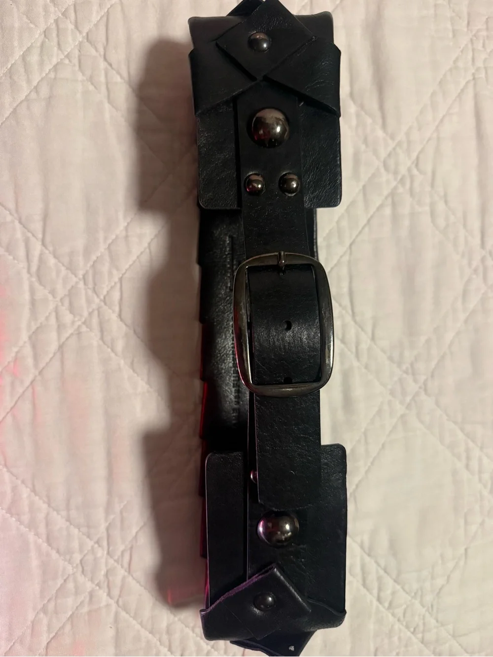Diane Von Furstenberg Black Layered Stud Leather Small Belt